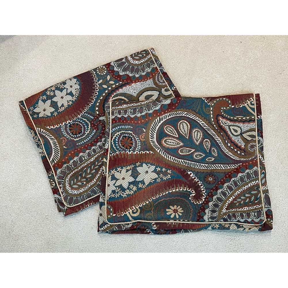Pier 1 Set Of 2 King‎ Pillow Shams Paisley Floral Jacquard Textured Bohemian